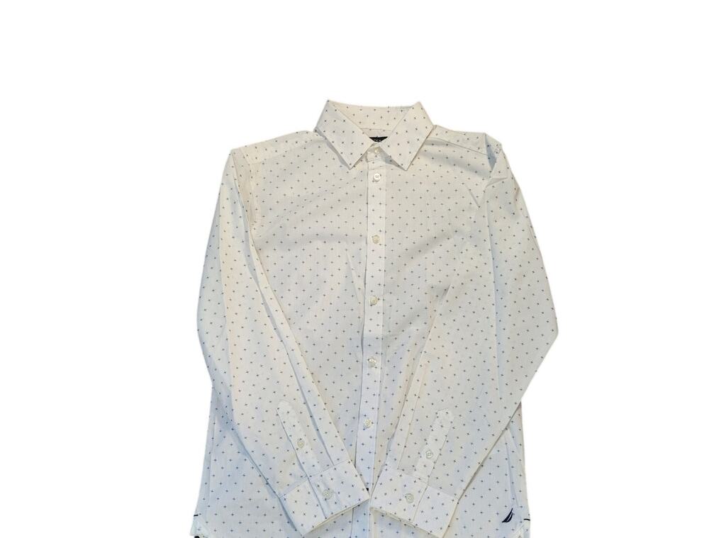 Nautica Boys Long Sleeve Button Up Shirt Nautical N Stars - Sz 14 - Regular Fit